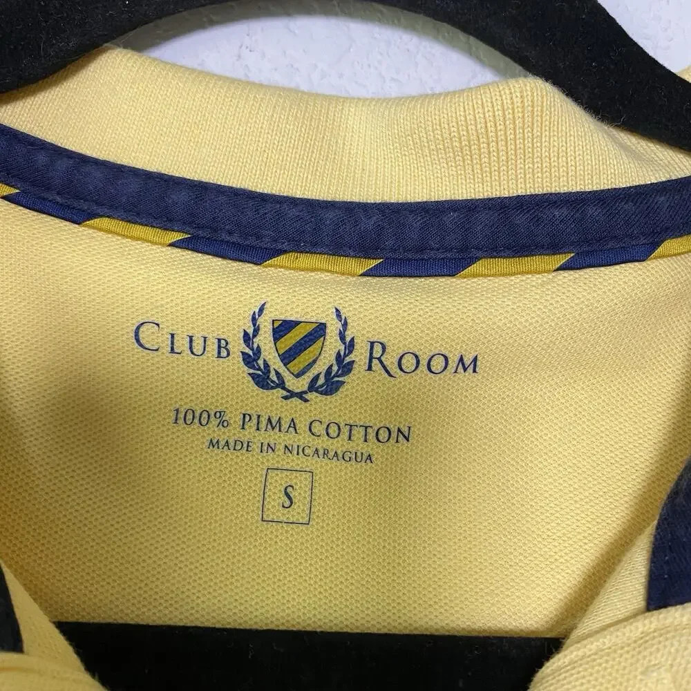 Club Room Mens 100% Pima Cotton Yellow Short Sleeve Polo Shirt Small Preppy Golf